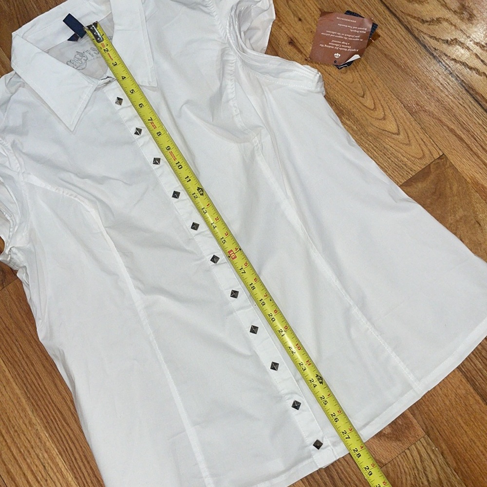 NEW Dereon White Stretch Poplin Snap down shirt ruffle sleeve PLUS 1X - Picture 10 of 15